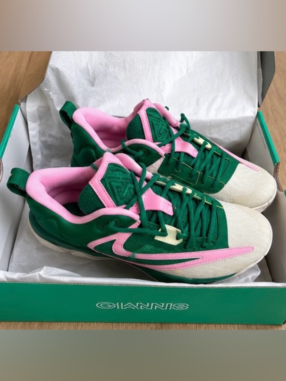 Nike Giannis Basketball Sneakers Green Pink Cream Men’s Size 12 NWB
